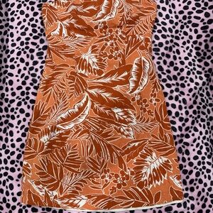 Forever 21 Rust Strapless Dress with White Floral Pattern